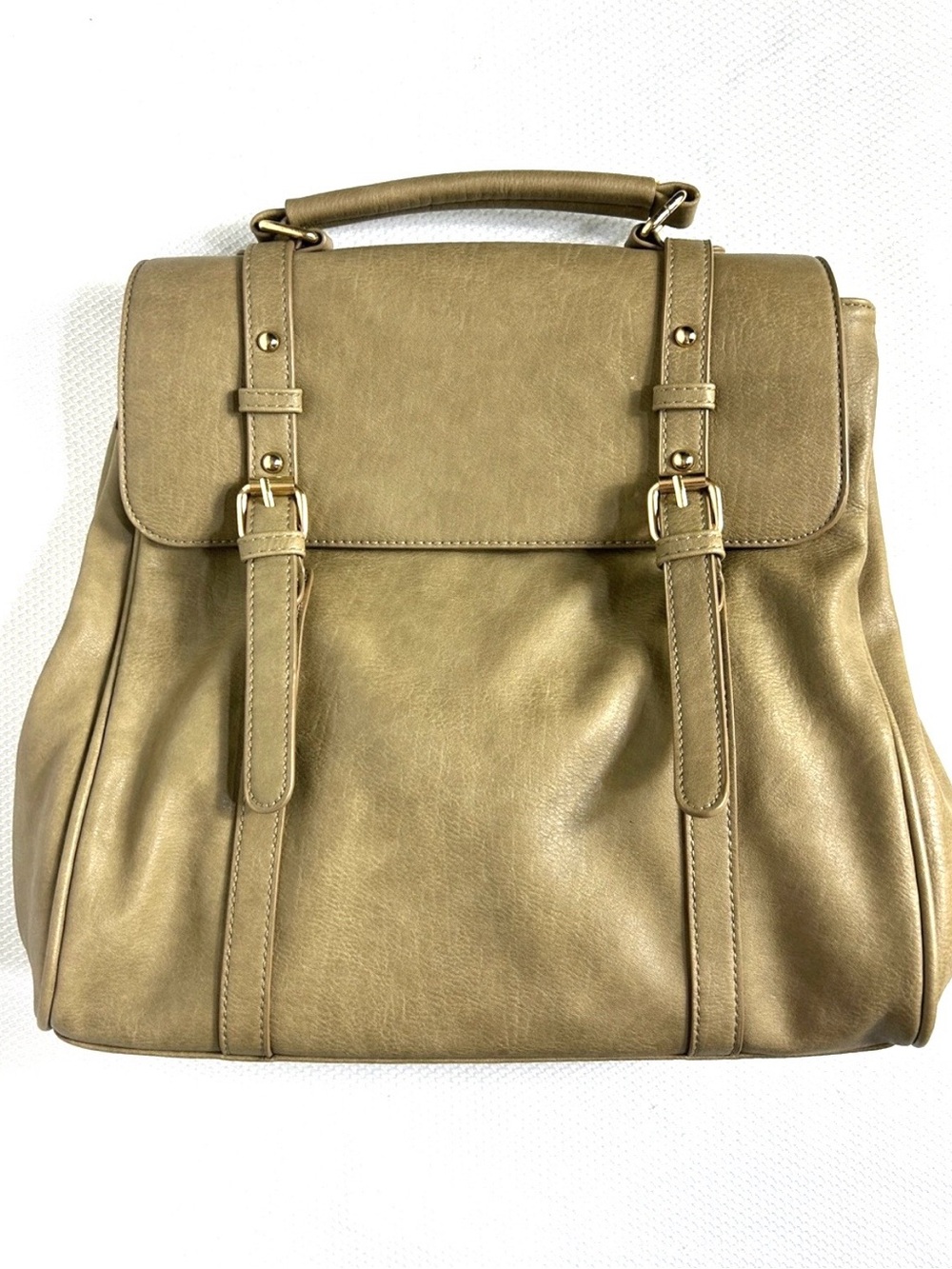MMS Taupe Knapsack Two Attachable Straps Flap Snap Close Soft Leather Backpack